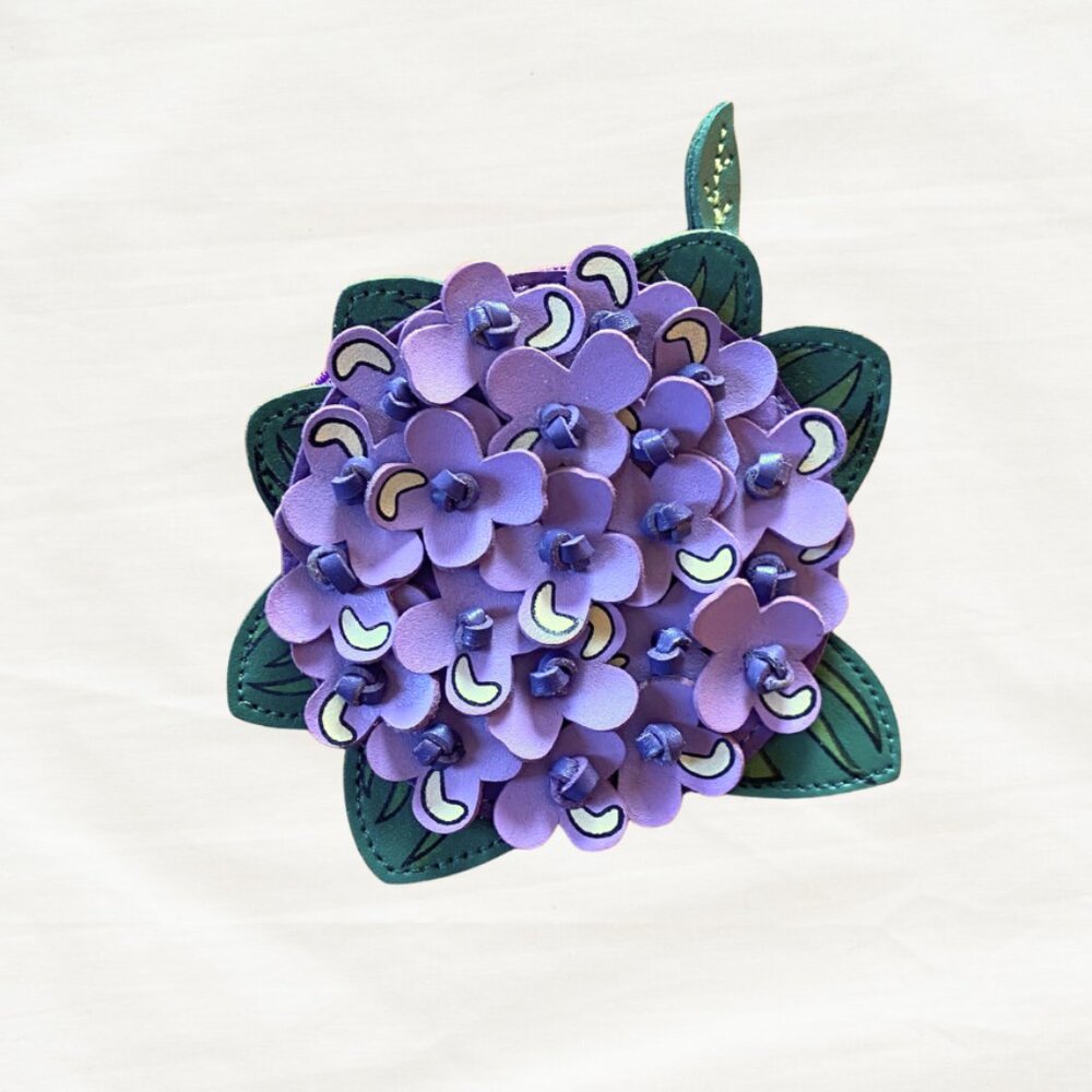 Rolfs Leather 3D Floral Coin Purse | Purple Hydrangea Leather Pouch